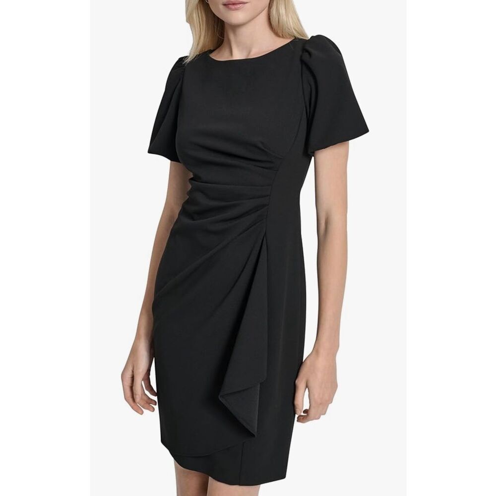 DKNY Women's Short Sleeve Boat Neck Side Ruched Dress NWT Size 14